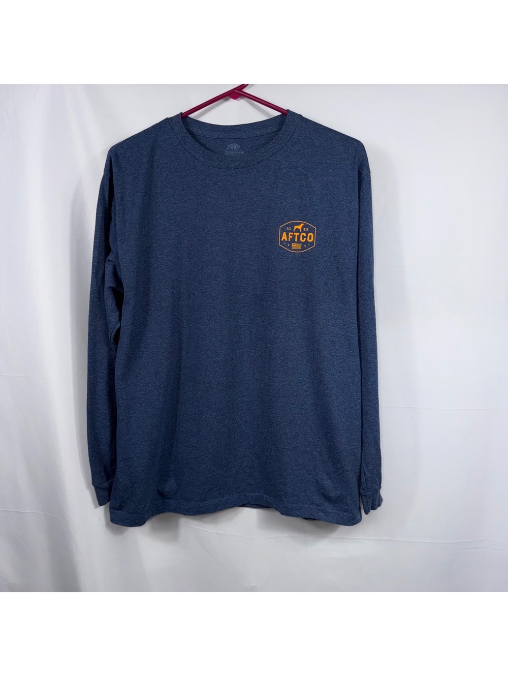 AFTCO Boys XL Long Sleeve Graphic T-Shirt Blue Heather Camo Logo Cotton Tee